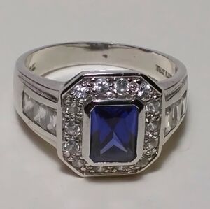 925 Silver CZ Blue Topaz ADI Ring Sz 9-1/2